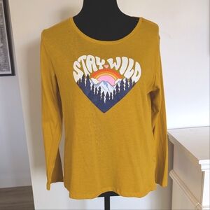 🌴2/$25🌴OLD NAVY | Girls Gold "Stay Wild" Long Sleeved Scoop Neck Shirt